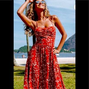 Bryana Ditsy Floral Ruched Lace-up Slip Dress